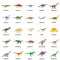 Dinosaur types signed name icons set vector isolated