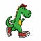 Dinosaur wearing tennis shoes and hat