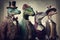 dinosaurs animals dressed in victorian era clothing illustration generative ai