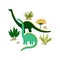Dinosaurs Brachiosaurus or Diplodocus. Eating Plants Walking Multicolored Cartoon Characters Print Design for Boy