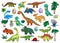 Dinosaurs cartoon set with cute dino animals