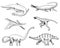 Dinosaurs Elasmosaurus, Mosasaurus, Barosaurus, Diplodocus, Pterosaur, Ankylosaurus, Velociraptor, fossils, winged