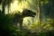 dinosaurs and foliage in a forest