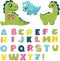 Dinosaurs, letters, alphabet stylized as dinosaurs. Bright letters and monsters.