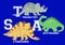 Dinosaurs letters Triceratops, Apatosaurus and Stegosaurus