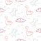 Dinosaurs line style cute baby seamless vector pattern.