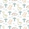 Dinosaurs line style seamless vector pattern.