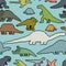 Dinosaurs pixel art seamless pattern. 8bit Dino texture. pixelated Prehistoric monster lizard background. Ancient animal cartoon