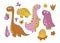 dinosaurs Set of funny. Pink dinosaur. Vector illustration