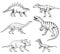 Dinosaurs set, Triceratops, Barosaurus, Tyrannosaurus rex, Stegosaurus, Pachycephalosaurus, deinonychus, skeletons