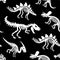 Dinosaurs skeletons fossils seamless pattern. Tshirt print, fabric, modern background. Vector