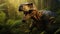 Dinosaurs tyrannosaur rex in the primeval forest, created with generative ai