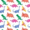 Dinosaurus seamless pattern. Chidish design with lovely prehistoric dino in pastel colors. Watercolor