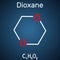 Dioxane 1,4-Dioxane molecule. It is used primarily as a solvent in the manufacture of chemicals. Structural chemical formula on