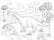 Diplodocus Animal. Children coloring. Black lines, white background. Cartoon raster