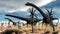 Diplodocus dinosaurs herd in the desert - 3D