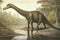 A Diplodocus mesmerizing onlookers with its long whiplike tail.. AI generation