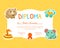 Diploma Template for Kids with Place For Your Text, Preschool, Kindergarten Children Yellow Certificate with Cute