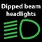 Dipped beam headlights icon , vector illustration dashboard sign, green - instrument cluster dtc code error - obd