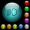 Dipped beam lights icons in color illuminated glass buttons