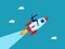 The direction leader of the business organization. Commitment and optimization for growth. Businessman riding a rocket to success