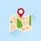 Direction of movement on the map, pointer icon, flat map with shadow, vector illustration