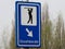 Direction sign in blue and white with golf player and arrow to direct to golfbaan Ijsselweide parking lot in Gouda