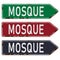 Direction sign. Mosque direction sign with green color. Perfect for visual direction sign moslem people. Vector