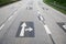 Directional arrows sign printed asphalt empty highway freeway