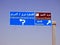 A directional side traffic sign informative board in South Sinai gives directions of Sharm El Sheikh, East Qantara, Arish and