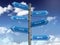 Directional Sign Series: QUESTIONS Concept Words - Blue Sky and Clouds Background