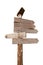 Directional wooden arrows in white background
