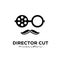 Director cut Studio Movie Video Cinema Film Production concept director using eyeglasses from film roll logo design vector icon