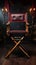 The director\\\'s chair stands as a symbol of command in the studio.