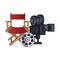 Directors chair with movie camera and film reel