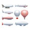 Dirigible Airship White Red Icons Set