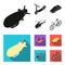 A dirigible, a children scooter, a taxi, a helicopter.Transport set collection icons in black, flat style vector symbol