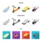 A dirigible, a children scooter, a taxi, a helicopter.Transport set collection icons in cartoon,flat,monochrome style