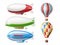 Dirigible and hot air balloons. Realistic retro aviation objects, 3d isolated zeppelins, airships, colorful sky vintage