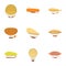 Dirigible icons set, cartoon style