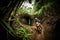 Dirt bike going through dense jungle