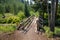 Dirt hiking trail and bridge to Wraith Falls in Yellowstone National Park