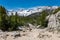 Dirt hiking trail through the Little Lakes Valley area of California Eastern Sierra Nevada Mountains