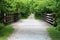 Dirt path bridges through lush rural countryside