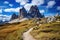 Dirt Path Leading to Majestic Mountain Range, The famous Italian National Park Tre Cime di Lavaredo, Dolomites, South Tyrol,