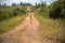 Dirt road and in the middle a farm gate