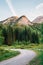 Dirt road and mountains near the Alpine Loop Scenic Highway, in the Wasatch Mountains, Utah