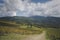 Dirt road that passes between the vineyards of the Tuscan hills