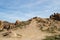 Dirt road path in rocky desert landscape in Sierra Nevada Alabama Hills