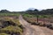 Dirt road in Spain, Canarian islands. Dividing line. Bicycle track